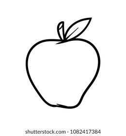 Cartoon Apple Black Line White Background