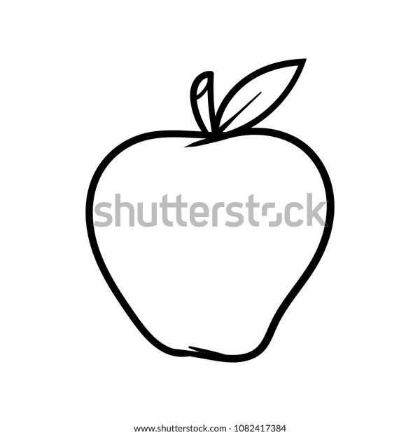 Cartoon Apple Black Line White Background Stock Vector Royalty Free