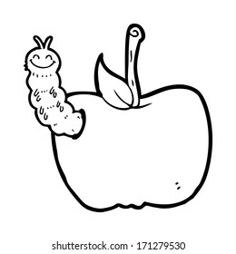 manzana de dibujos animados con bicho