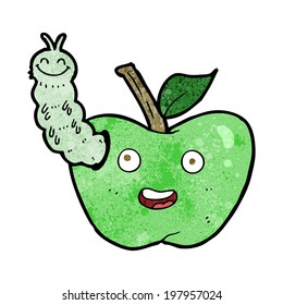cartoon apple with bug