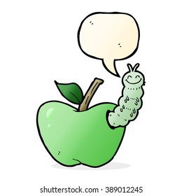 cartoon apple with bug with speech bubble