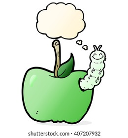 cartoon apple with bug with thought bubble