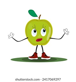 cartoon apple character on a white background