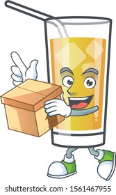 Cartoon apple cider with the character with bring box