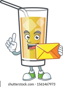 Cartoon apple cider with the character bring envelope
