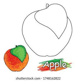 Cartoon apple coloring book. Vector illustration for children.  The coloring book for preschool kids with easy educational gaming level.