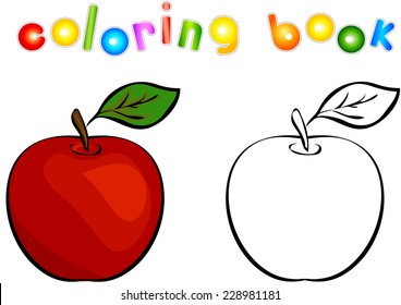 Cartoon Apple Coloring Book. Vector Illustration For Children