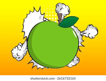 Cartoon Apple, comic book Fruit. Retro vector comics pop art design.
