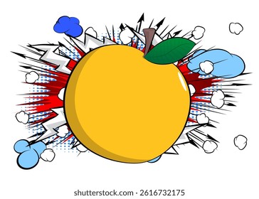 Cartoon Apple, comic book Fruit. Retro vector comics pop art design.