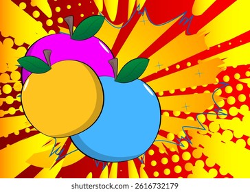 Cartoon Apple, comic book Fruit. Retro vector comics pop art design.
