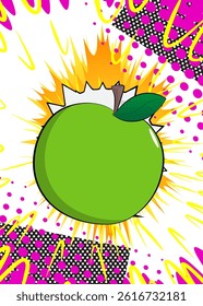 Cartoon Apple, comic book Fruit. Retro vector comics pop art design.