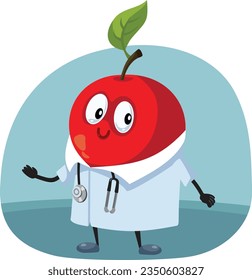 
Cartoon Apple Doctor Character Vector Mascot Illustration. Cheerful fruit mascot symbol,  of good health and proper diet 
