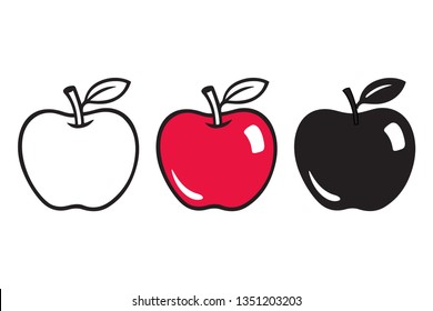 Cartoon apple drawing. Line art, red color and black and white. Simple hand drawn symbol, isolated vector illustration.