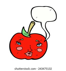 Cartoon-Apfel mit Gesicht und Sprechblase