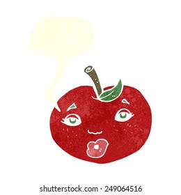 manzana de caricatura con cara con burbuja de habla