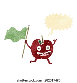 cartoon apple with flag with speech bubble