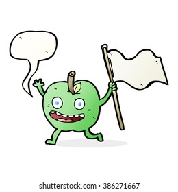 cartoon apple with flag with speech bubble