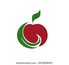 Cartoon apple with foliage on a white background. Vector illustration