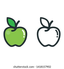 cartoon apple green vector and apple outline