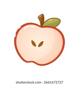 Cartoon apple half with seeds and leaf
