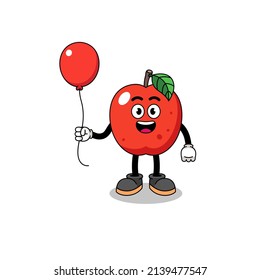 Cartoon of apple holding a balloon , character design