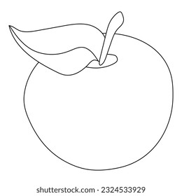 Caricatura de manzana con hoja. Blanco y negro. Ilustración vectorial infantil para libro de coloreo.