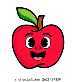 Cartoon apple mascot character. Isolated vector illustration on a white background, in a vector art style, in the format of a sticker, with a simple design, simple lines, and flat colors