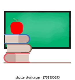 cartoon apple on the books and white board is background vector eps10 , back to school