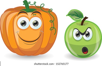 Cartoon apple and pumpkin