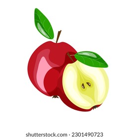 Caricatura de Apple. Ilustración vectorial de Apple Slice. Fruta de verano aislada en un fondo transparente.