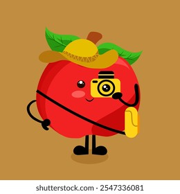 cartoon apple with a smile, Apple character as a tourist Perfect for kids merchandise and sticker banner promotion, Pineapple mascot doing vacation