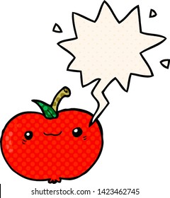 cartoon apple with speech bubble in comic book style