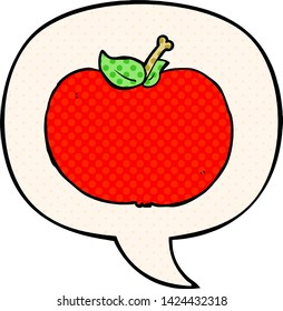 manzana de caricatura con burbuja de habla en el estilo de un libro de historietas