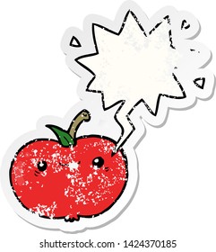 cartoon apple with speech bubble distressed distressed old sticker