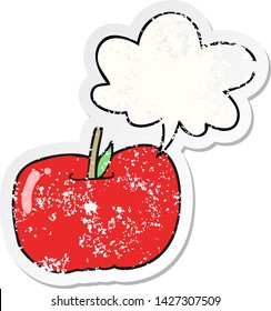 cartoon apple with speech bubble distressed distressed old sticker