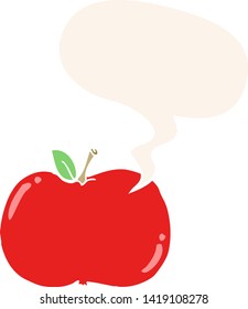 Cartoon-Apfel mit Sprachblase im Retro-Stil