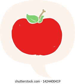 cartoon apple with speech bubble in retro style