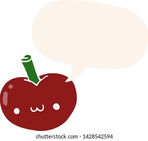 cartoon apple with speech bubble in retro style