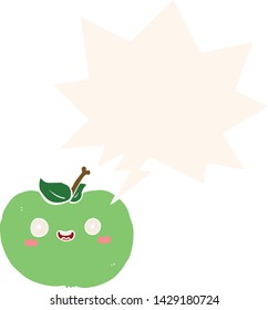 Cartoon-Apfel mit Sprachblase im Retro-Stil