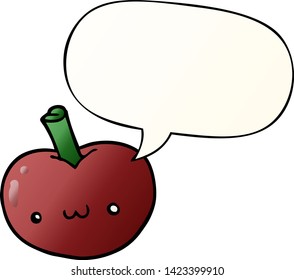 manzana de dibujos animados con burbuja de voz en un estilo de gradiente suave