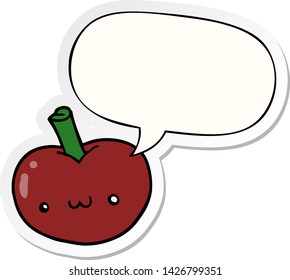 manzana de caricatura con pegatina de burbuja de habla