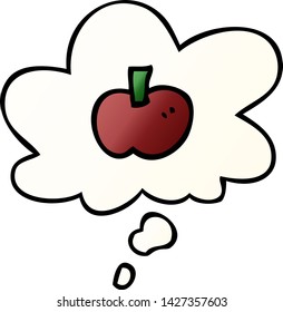 símbolo de manzana de dibujos animados con burbuja de pensamiento en un estilo de gradiente suave
