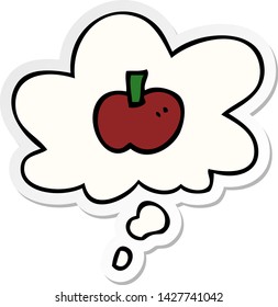 símbolo de manzana de dibujos animados con burbuja de pensamiento como pegatina impresa