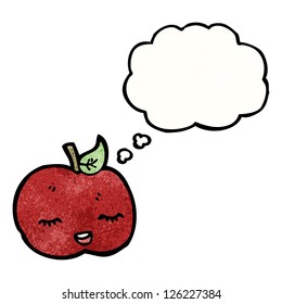 manzana de caricatura con burbuja de pensamiento