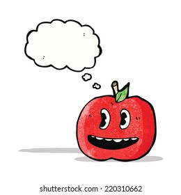 manzana de caricatura con burbuja de pensamiento