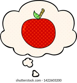 cartoon apple with thought bubble in comic book style