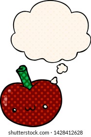 cartoon apple with thought bubble in comic book style
