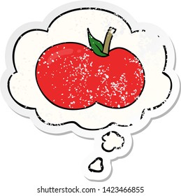 cartoon apple with thought bubble as a distressed worn sticker