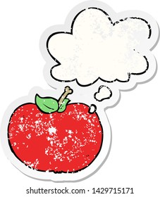 cartoon apple with thought bubble as a distressed worn sticker