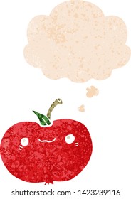 cartoon apple with thought bubble in grunge distressed retro textured style